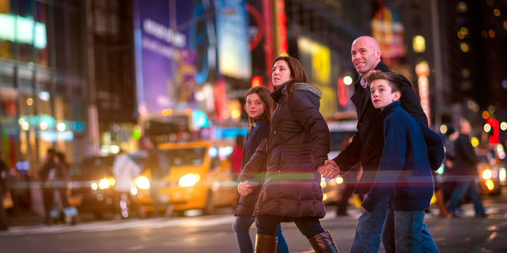 new york city family at night